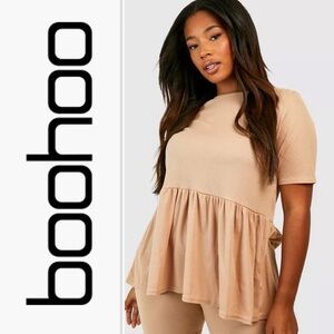 🆕boohoo smock ribbed peplum top size 18